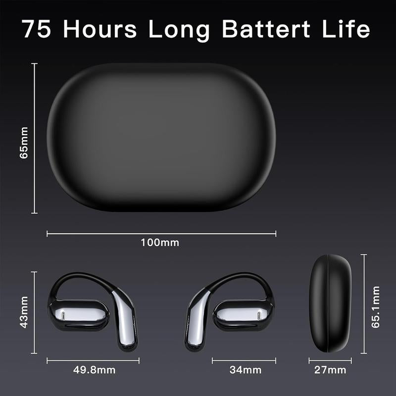 Fathersdaygifts Open Ear Bluetooth 5.4 Earbuds, Wireless Headphones Sport over Earphones Built-In Mic with Ear Hooks 50H Playtime Ear Buds LED Display Charging Case, Waterproof Design for Running Fitnes