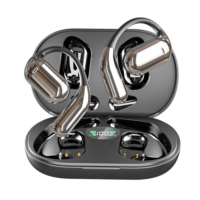 Fathersdaygifts Open Ear Bluetooth 5.4 Earbuds, Wireless Headphones Sport over Earphones Built-In Mic with Ear Hooks 50H Playtime Ear Buds LED Display Charging Case, Waterproof Design for Running Fitnes
