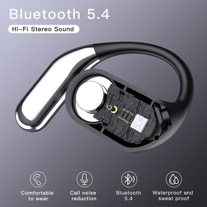 Fathersdaygifts Open Ear Bluetooth 5.4 Earbuds, Wireless Headphones Sport over Earphones Built-In Mic with Ear Hooks 50H Playtime Ear Buds LED Display Charging Case, Waterproof Design for Running Fitnes