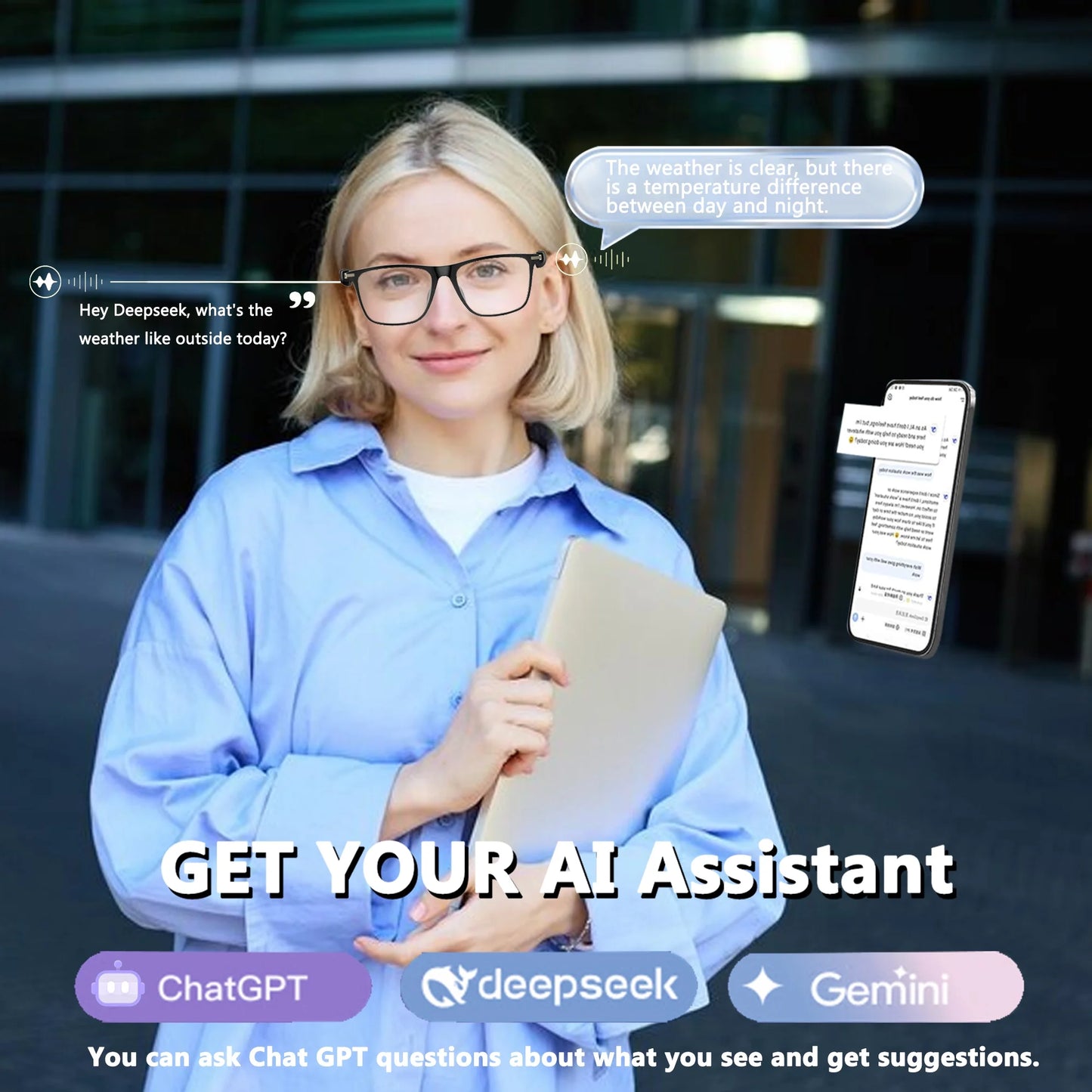 AI Smart Glasses,Ai Chat Deepseek R1 and Gemini-2.5 with 164 Translations Supported,Bluetooth Glasses for Men Women,Music Playback & Hands-Free Calling,Physical Color Changing Lens,Ip67 Waterproof