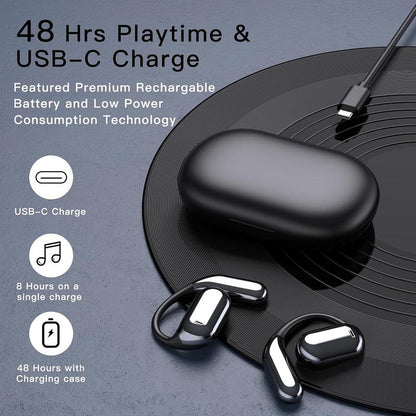 Fathersdaygifts Open Ear Bluetooth 5.4 Earbuds, Wireless Headphones Sport over Earphones Built-In Mic with Ear Hooks 50H Playtime Ear Buds LED Display Charging Case, Waterproof Design for Running Fitnes