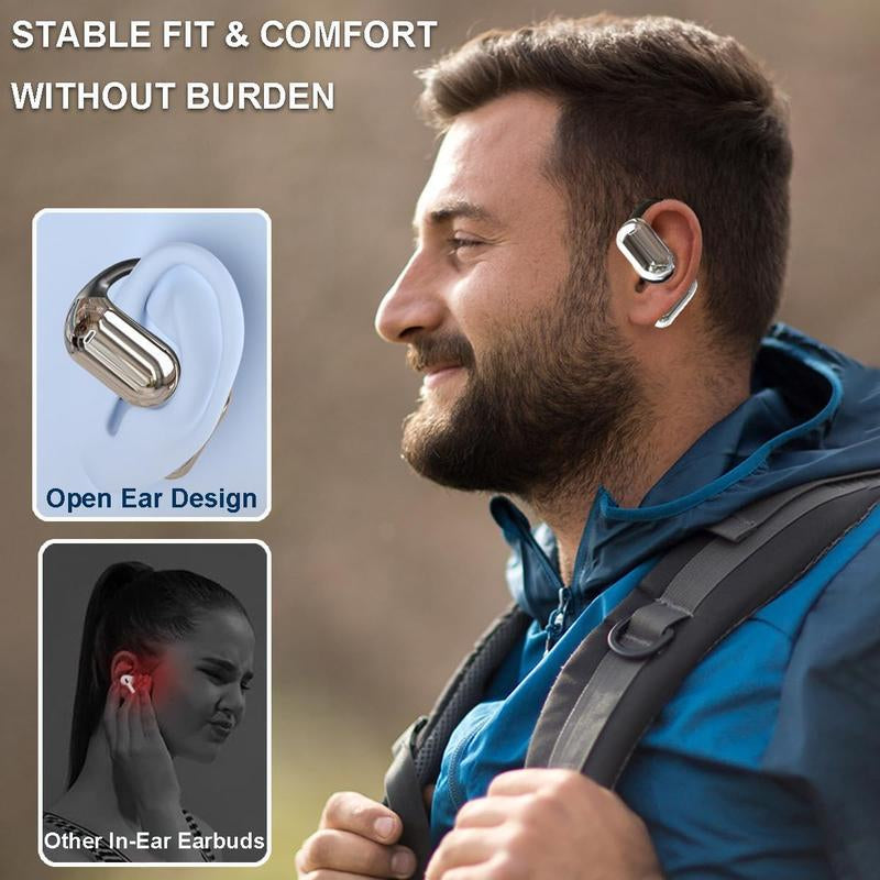 Fathersdaygifts Open Ear Bluetooth 5.4 Earbuds, Wireless Headphones Sport over Earphones Built-In Mic with Ear Hooks 50H Playtime Ear Buds LED Display Charging Case, Waterproof Design for Running Fitnes