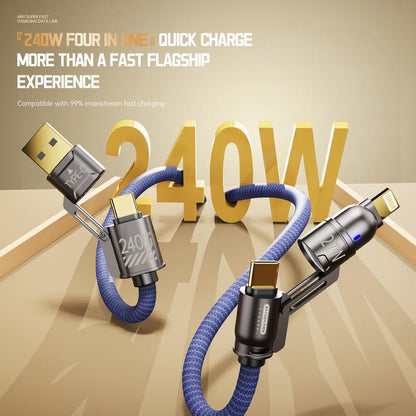 Universal 4-In-1 Multi USB Charging Cable with USB A,Type C,Lightning-Max 240W Fast Charging&Data Sync for Iphone&Samsung